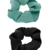 Accessories Einfarbiges Scrunchie-Set, Schwarz, Türkis