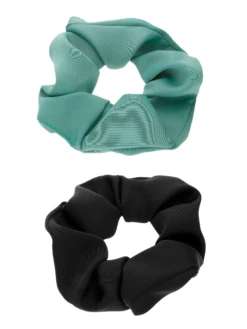 Accessories Einfarbiges Scrunchie-Set, Schwarz, Türkis